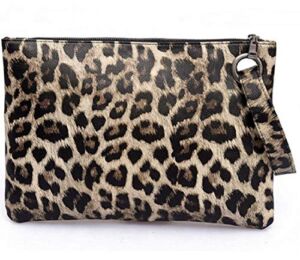 Dolce Na Womens Oversized Clutch Bag Purse Pu Leather Evening Wristlet Handbag (79 Beige Leopard)