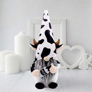 CiyvoLyeen Farmhouse Cow Swedish Gnomes Gift with Milk Bottle Nodic Plush Dairy Cattle Handmade Tiered Tray Dolls Black and White Crummie Pattern Farm Home Decoration Ideas 13 Inches