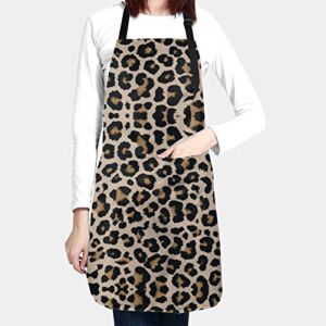 Leopard Kitchen Aprons For Women Men With 2 Pockets Waterproof Adjustable Neck Strap For Thanksgiving,Christmas,Cooking,Baking & Painting