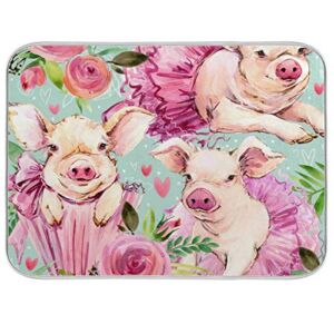 Tarity Cute Animals Pink Pigs Dish Drying Mat for Kitchen Counter Absorbent Heat Resistant Microfiber Dishes Drainer Mat 18×24 in Large Dish Pad Sink Mat Protective Pad Kitchen Decor