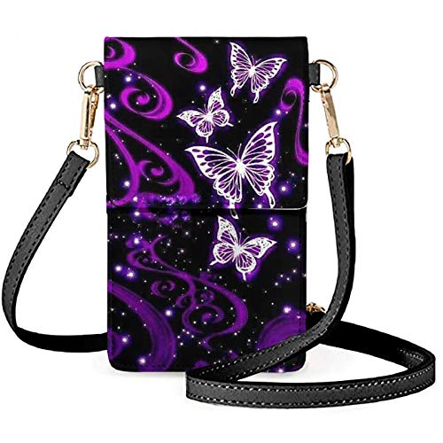 WELLFLYHOM Purple Butterfly Cell Phone Purse Crossbody with Touchscreen Shoulder Bag for Women Teen Girls Small Soft Leather Mobile Phone Touchable Cross-Over Bag for Work Walking | The Storepaperoomates Retail Market - Fast Affordable Shopping