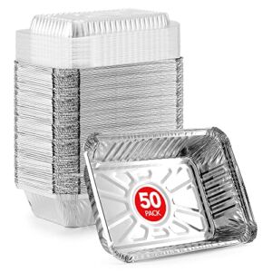 Stock Your Home 2 Lb Small Aluminum Pans with Lids (50 Pack) Foil Pans + Clear Plastic Lids, Disposable Cookware, Takeout Trays with Lids – To Go Disposable Food Containers for Restaurants & Catering