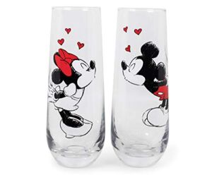 Exclusive Mickey and Minnie Mouse Kiss Hearts 2-Pack Stemless Fluted Glassware Set | Disney Kitchen Accessories | Drinkware For Home Bar, Couples Gift Housewares | Each Glass Holds 9 Ounces