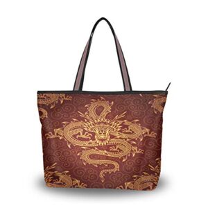 QMXO Chinese Animal Dragons Handbags and Purse for Women Tote Bag Large Capacity Top Handle Shopper Shoulder Bag