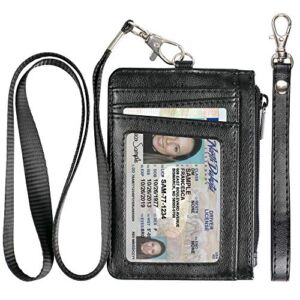 Teskyer Minimalist Wallet, Slim Wallet with Neck Lanyard and Wrist Strap, Credit Card Holder Wallet, RFID Blocking Front Pocket Wallet for Men Women, Black