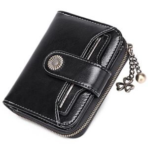 GOIACII Wallet for Women Leather Small RFID Blocking Bifold Zipper Pocket Card Holder with ID Window