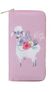 Rave Envy Llama Zipper Wallet for Women – I Love You Llama Multi-Purpose Pink Designer Cute Wallet with Animal Print – Multi-pocket Long Hand Purse for Kids & Teen Girls