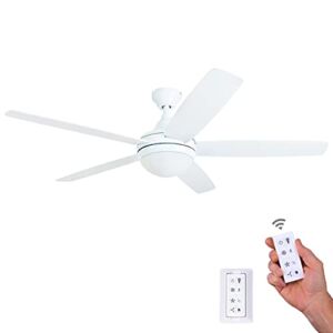 Prominence Home 80094-01 Ashby Ceiling Fan with Remote Control and Dimmable Integrated LED Light Frosted Fixture, 52″ Contemporary Indoor, 5 Blades White/Grey Oak, Farmhouse White