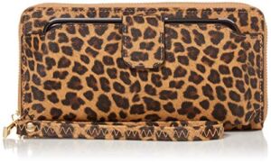 Women Wristlet Wallet with Cell Phone Holder Zip Around Wallet PU (Brown Leopard)