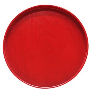 Round Solid Wood Serving Tray, Non-Slip Tea Coffee Snack Plate Food Meals Serving Tray with Raised Edges for Home Kitchen Restaurant(11.8inch,Red )