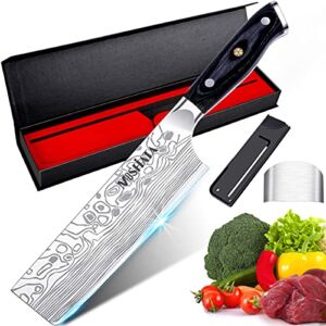 MOSFiATA 7” Nakiri Chef’s Knife with Finger Guard and Blade Guard in Gift Box, German High Carbon Stainless Steel EN1.4116 Nakiri Vegetable Knife, Multipurpose Kitchen Knife with Micarta Handle