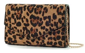 HOXIS Leopard Print Envelope Evening Clutch Women Chain Shoulder Bag (Brown Leopard Print)
