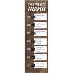 Dahey Menu Board for Kitchen Weekly Meal Planner Magnetic Rustic Wood Board with Clips, Farmhouse Signs Wall Decor, Chalkboard Display Fridge Decor, Brown, Small