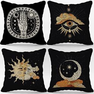 Tarot The Star Moon Art Linen Throw Pillow Case, 18 x 18 Inch Set of 4, Gifts Daughter Sister, Mom, Wife, Astrology Tarot Lovers Gifts, Tarot Art Cushion Cover for Sofa Couch Bed College Dorm Decor
