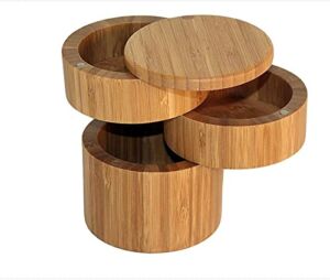 RNSUNH Bamboo Salt Box Kitchen Seasoning Container With Magnetic Swivel Lid, 3-Tier Spices Storage Container for Home Kitchen Tool