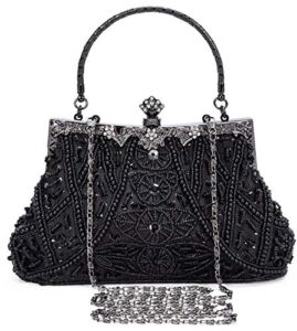 Selighting 1920s Vintage Beaded Clutch Evening Bags for Women Formal Bridal Wedding Clutch Purse Prom Cocktail Party Handbags Black