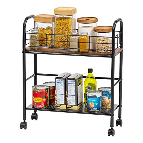 IRIS USA 2-Tier Kitchen Storage Rolling Cart with Lockable Caster Wheels, Coffee Cart, Pantry Rack, Home Bar, Serving Cart, Slim, Rustic Brown | The Storepaperoomates Retail Market - Fast Affordable Shopping