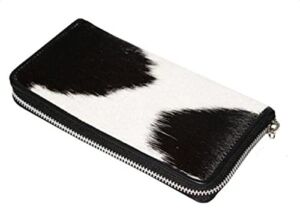 Womens Zipper Wristlet Clutch – Black White Cow Hide Cow Skin Leather Hand Clutch Zip Phone Wallet Clutch Card Case 8′ X 4′ – Gift for her