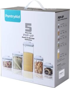 PantryAid Pantry Organization & Storage | Airtight POP Up Containers for Food Storage | Bulk Dry Baking Supplies Canisters | BPA Free Family Pack of 5pc