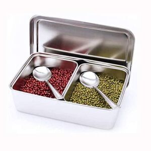 UXZDX Stainless Steel Seasoning Box 2 Grid Home Kitchen Hotel, Spice Container, Silver Metal Spice Box Set Spice Jar