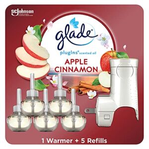 Glade PlugIns Refills Air Freshener Starter Kit, Scented and Essential Oils for Home and Bathroom, Apple Cinnamon, 3.35 Fl Oz, 1 Warmer + 5 Refills
