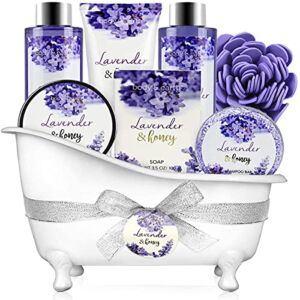 Gift Basket for Women – Gift Set for Women, Body & Earth Women Bath Set 8 Pcs Lavender&Honey Scent with Bubble Bath, Shower Gel, Body Lotion, Bath Salt, Birthday Gifts for Women,Valentine’s Day Gifts