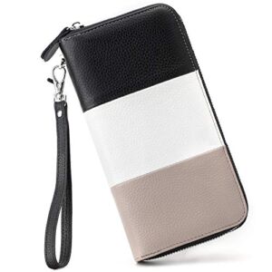 Womens Wallet RFID Blocking Genuine Leather Multi Credit Card Large Capacity Zip Around Clutch Travel Purse Wristlet Black