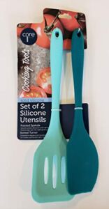 Core Kitchen 2 Piece Silicone Slotted Turner (Aqua) and Pointed Spatula (Teal)