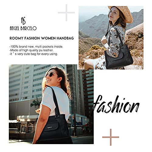 Angel Barcelo Women Soft Leather Handbags Satchels Shoulder Bags Casual Purses Top-Handle Handbag for Girl Black | The Storepaperoomates Retail Market - Fast Affordable Shopping