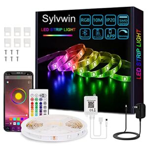 sylvwin Led Strip Lights 32.8ft,RGB Color Changing Led Lights Strip,SMD 5050 Dimmable Lighting with APP&Remote Control,Music Sync Led Lights Strip for Bedroom,Home Kitchen,Party,TV Backlight