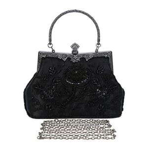 Tanpell 1920s Flapper Clutch Vintage Beaded Evening Bags Sequined Handbag Gatsby Purse for Women Wedding Prom Cocktail Party Black