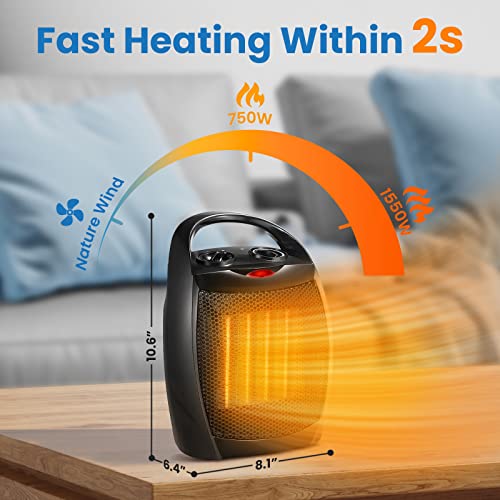 Kismile Small Electric Space Heater Ceramic Space Heater,Portable Heater Fan for Office with Adjustable Thermostat and Overheat Protection ETL Listed for Kitchen, 750W/1500W,10 Inch | The Storepaperoomates Retail Market - Fast Affordable Shopping
