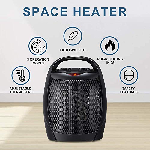Kismile Small Electric Space Heater Ceramic Space Heater,Portable Heater Fan for Office with Adjustable Thermostat and Overheat Protection ETL Listed for Kitchen, 750W/1500W,10 Inch | The Storepaperoomates Retail Market - Fast Affordable Shopping