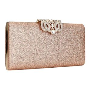 Women Evening Clutch Bag Leather Sparkling Designer Handbag Purse for Wedding Party (Rose gold)