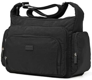 Crossbody Handbags for Women with Anti theft Casual Multi Pocket Shoulder Bag Nylon Travel Purse (SMALL-BLACK)