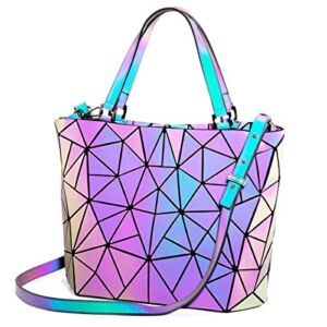 LOVEVOOK Geometric Luminous Purses and Handbags for Women Holographic Reflective Crossbody Bag Wallet