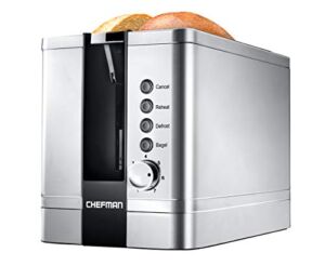 Chefman 2-Slice Pop-Up Stainless Steel Toaster w/ 7 Shade Settings, Extra Wide Slots for Toasting Bagels, Defrost/Reheat/Cancel Functions, Removable Crumb Tray, 850W, 120V, Silver
