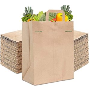 Stock Your Home 70 Lb Kraft Brown Paper Bags with Handles (50 Count) – Kraft Brown Paper Grocery Bags Bulk – Large Paper Bags with Handles for Grocery Shopping – Handles Provide Grip for Trash Bag Use