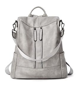 BROMEN Backpack Purse for Women Leather Anti-theft Backpack Fashion College Shoulder Handbag Grey