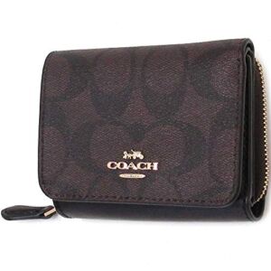 Coach Women’s Small Trifold Wallet in Signature Canvas (Brown – Black)