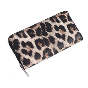 Foyinbet Leopard Print Wallets for Women Cheetah Animal Print Wallet and Purse Leather Zipper Closure Card Slots Brown