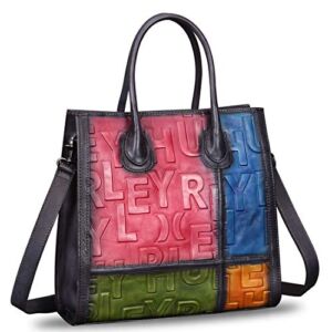 Genuine Leather Top Handle Bags for Women Handmade Vintage Crossbody Handbags Satchels Purse (Vertical-Multicolor1) Medium