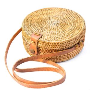 Handwoven Round Rattan Bag Purse for Women, Tote Basket Circle Boho Bag Bali