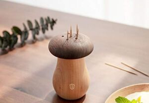 Islandoffer Mushroom Shaped Beechwood Toothpick Holder Vintage Toothpick Storage Organizer for Home Restaurant