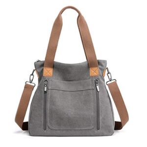 Women Canvas Shoulder bags Hobo Tote Bags Casual Satchel Handbags Crossbody Shopper Bags Gray