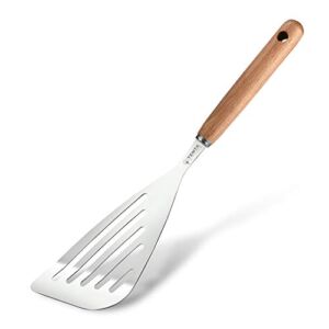 Tenta Kitchen Stainless Steel Slotted Spatula Wooden Handle Turner Cooking Baking Flipping Grilling Frying Pancake Shovel Kitchen Tools Gadgets