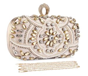 UBORSE Beaded Crystal Clutch Purses for Women Evening Handbags Formal Rhinestone Wedding Purse Prom Cocktail Party Bag Gold