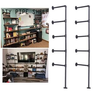 Industrial Wall Mount Iron Pipe Shelf Bracket,Vintage Retro Black DIY Open Bookshelf, Storage Shelves, Ceiling hung Shelves for Home Kitchen Office(2PcsX5Tier,70″ Tall,12″deep,Hardware Only)