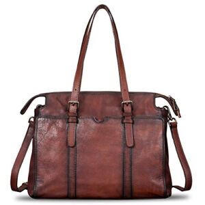 IVTG Genuine Leather Handbag for Women Vintage Handmade Top Handle Bag Crossbody Satchel (Coffee)