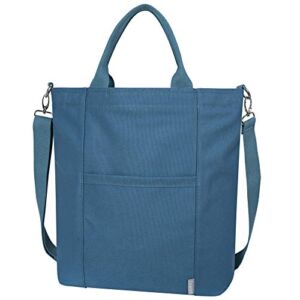 Iswee Women Canvas Shoulder Tote Bag Large Casual Handbags Work Bag Shopping Travel bag Crossbody (Blue)
